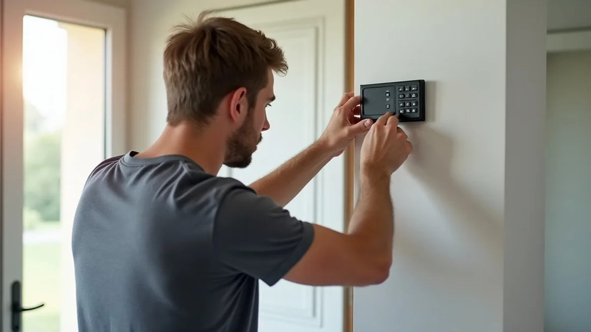 Technicien CAVIT installant un équipement de sécurité sur un mur — dépannage dans le Var